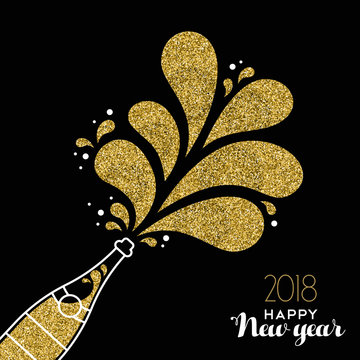 New Year 2018 gold glitter champagne party bottle