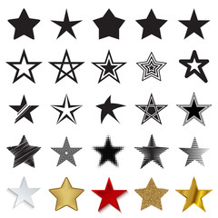 Fototapeta premium Star icons. Set of different star symbols isolated on a white background. Vector illustration