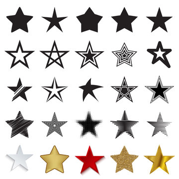 Star icons. Set of different star symbols isolated on a white background. Vector illustration
