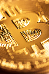 golden bitcoin close-up