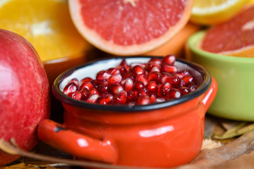 Tropical fruit mix of citrus, lemon, orange, pomegranate 