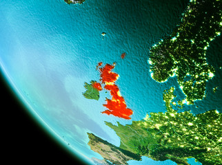 United Kingdom in red in the evening