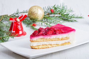 
    strawberry cheesecake with christmas decoration 