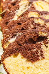 Fresh baked homemade marble cake with cocoa