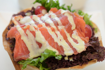 Salmon salad with cream.