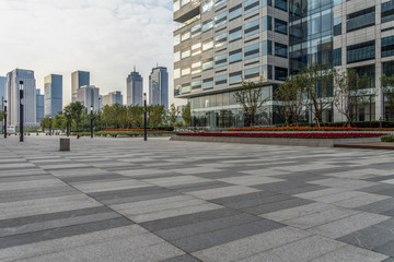 modern buildings and empty pavement in china..