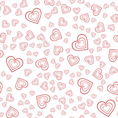 Vector seamless abstract pattern. Red hearts on white background