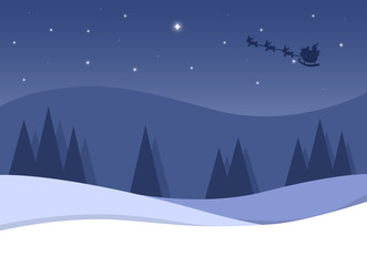Cartoon flat vector illustration starry Christmas night