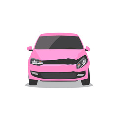 Damaged pink car. Car accident