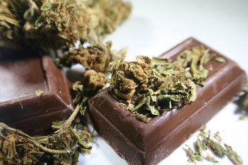 Marijuana Chocolate Edibles With White Background High Quality 