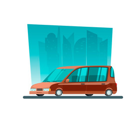 image in a flat style with a city car on a background of skyscrapers