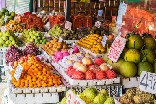 Saraburi, Thailand - December 2017 :  fresh fruits at market in