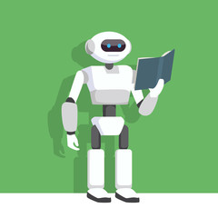 robot reading book flat illustration