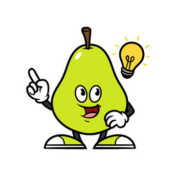 Cartoon Pear Character With Idea