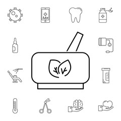 ethnoscience, Mortar and pestle line icon. Set of medicine tools icons. Web Icons Premium quality graphic design. Signs, outline symbols collection, simple icons for websites