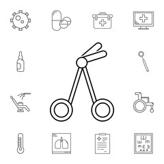 Obraz premium Surgical scissors line icon. Set of medicine tools icons. Web Icons Premium quality graphic design. Signs, outline symbols collection, simple icons for websites, web design, mobile