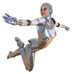 Female robot isolated on white 3d illustration