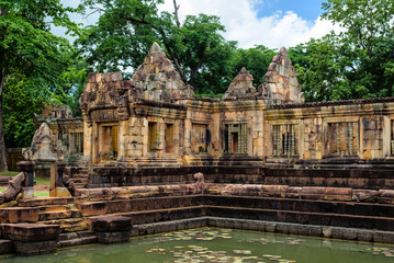 Fototapeta na wymiar Prasat Muang Tam or the lower city castle, an ancient Khmer-style temple complex built in Buriram Province, Thailand, which is built in the 10th -11th century.