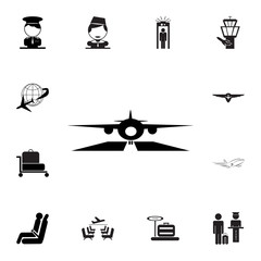 Airplane on Runway Icon. Set of airport element icons. Premium quality aviation graphic design collection icons for websites, web design, mobile app