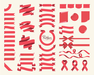 Fototapeta premium Set of red Ribbons, bows, banners, flags. Vector ribbon series.
