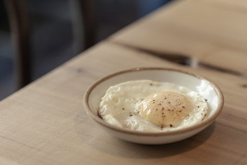 egg with dish closeup.