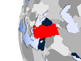Fototapeta premium Map of Turkey on political globe