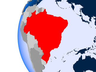 Map of Brazil on political globe
