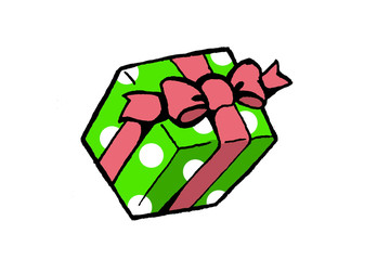 緑色に白のドット模様のプレゼント