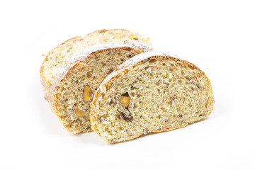 freshly baked bread isolated on white background Sliced bread, isolated on white