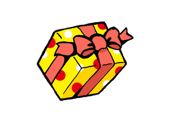 プレゼントボックス　yellow gift box　cartoon illustration