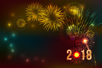 New Year 2018, fireworks background with space for text. illustration vector.