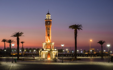 Clock tower of Izmir at sunset, Turkey - obrazy, fototapety, plakaty