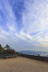 ground with blue sky korean traditional national temple at the fall.