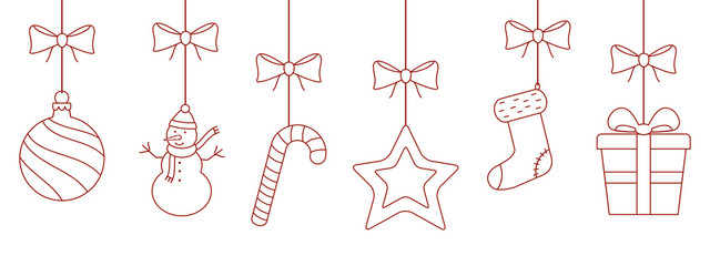 Christmas hanging thin line ornaments background