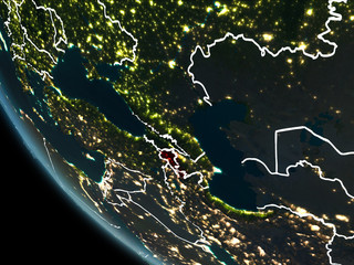Satellite view of Armenia at night