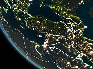 Satellite view of Lebanon at night