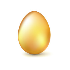 Golden egg isolated on white background, Realistic Ester egg with reflections and reflexes, volumetric 3D illustration.
