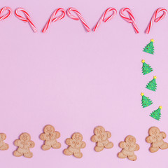 Christmas sweet treats pattern background. Flat lay holiday concept