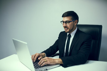 Businessman people smart working with laptop in office