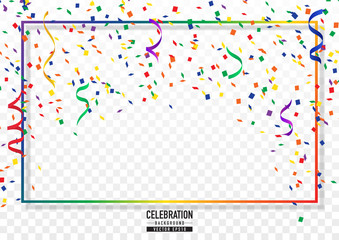Fototapeta premium Coloful confetti background with frame in celebration concept.