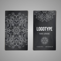 Design collection with mandala symbols. Set of business cards with circle ornament.