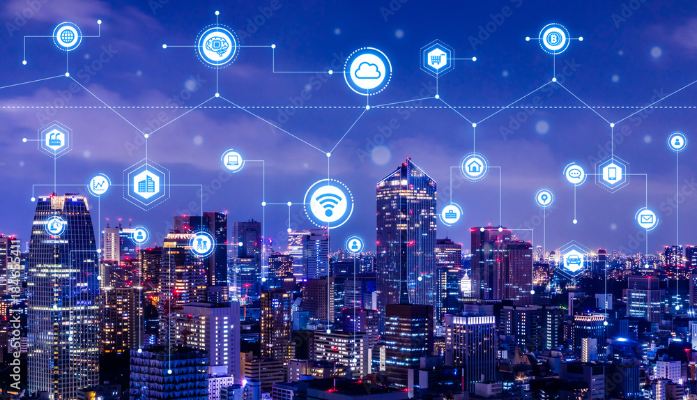 Poster smart city concept. iot(internet of things). ict(inforamtion communication technology).