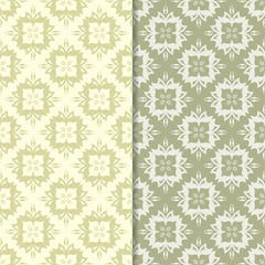 Olive green floral backgrounds. Set of seamless patterns