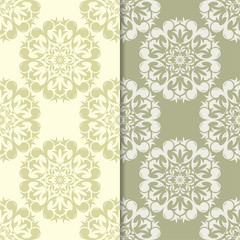 Olive green floral backgrounds. Set of seamless patterns