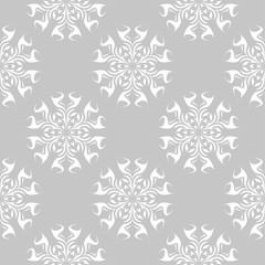White floral seamless pattern on gray background