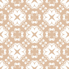 White floral seamless pattern on beige background