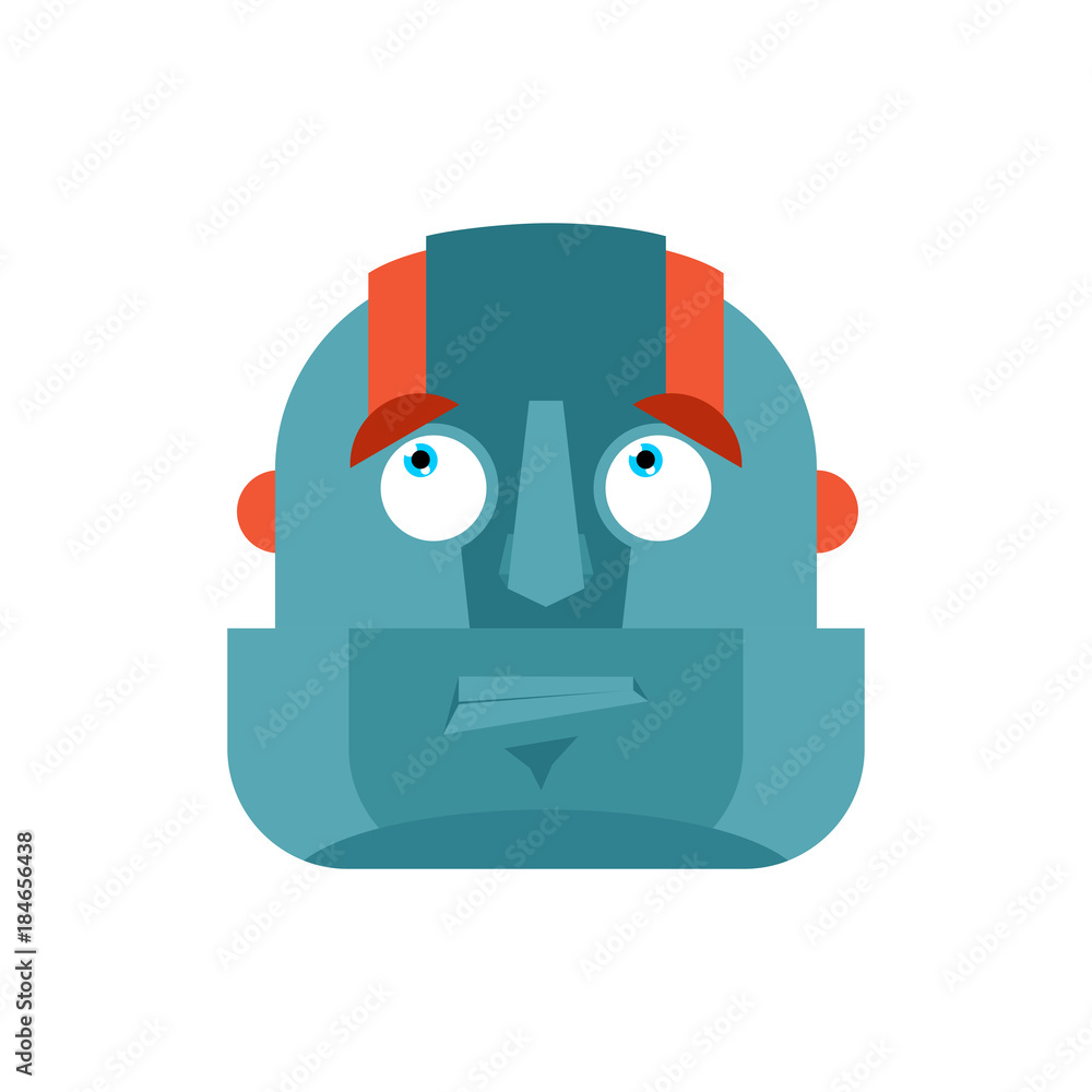 Poster robot confused emoji oops face avatar. cyborg perplexed emotions. robotic surprise. vector illustrat