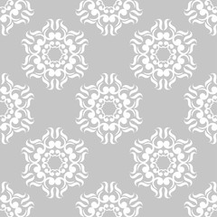 White floral seamless pattern on gray background