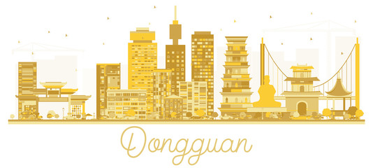 Naklejka premium Dongguan China City skyline golden silhouette.