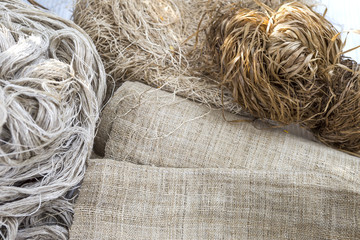 Natural fabric fiber, Hessian fabric made from natural material with natural color, traditional...